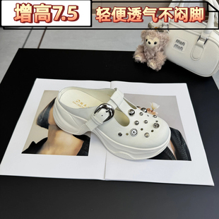 2026夏新款 厚底增高洞洞鞋 女小码 313233包头凉拖鞋 外穿懒人半拖鞋