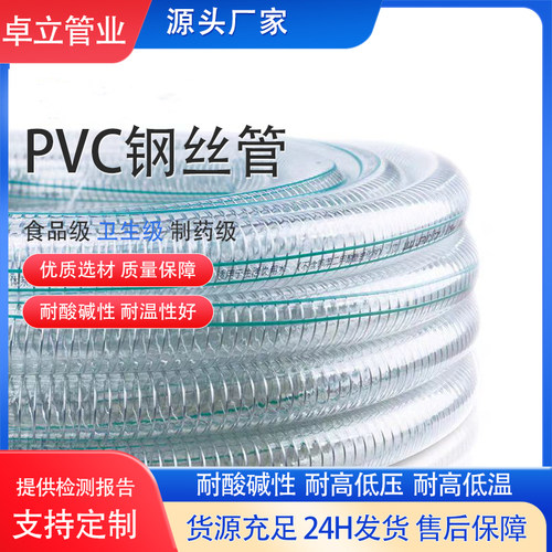 PVC钢丝软管食品级输送牛奶啤酒果酱快装卡盘管接头 透明塑料软管