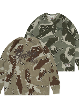 GRAF原创品牌AK47天使沙漠迷彩华夫格纹路美式印花街头长袖T恤