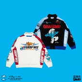 蓝精灵联名 SMURF 重工多刺绣赛车贴布猫猫汽车夹克外套 GRAF