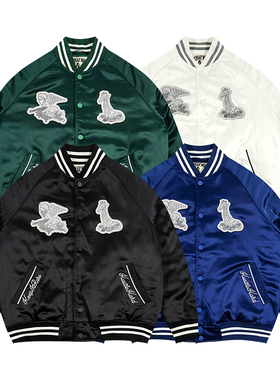 GRAF原创品牌AK小天使鲜花长颈鹿缎面多色宽松棒球夹棉外套夹克