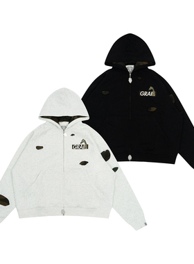 GRAF原创品牌【TheSample】基础采样系列迷彩长颈鹿破坏直拉帽衫