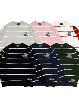 GRAF原创品牌AK47小天使绣章美式条纹宽松重磅毛衣针织衫针织线衣