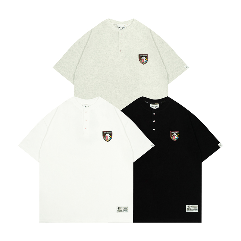 GRAF亨利領美式可愛趣味扣子短袖