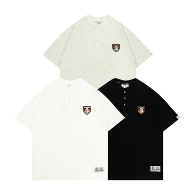 GRAF亨利领美式可爱趣味扣子短袖