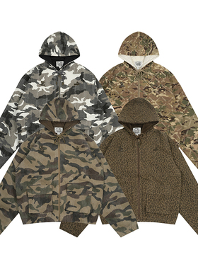 GRAF原创品牌【Camo】手工刺子破坏水洗军工迷彩豹纹夹棉夹克外套