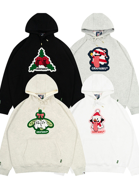 GRAF原创品牌【圣诞特辑】可爱鬼雪人榭寄生冬青美式540克绒帽衫