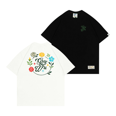 GRAF春季手工刺绣花卉棉质美式T