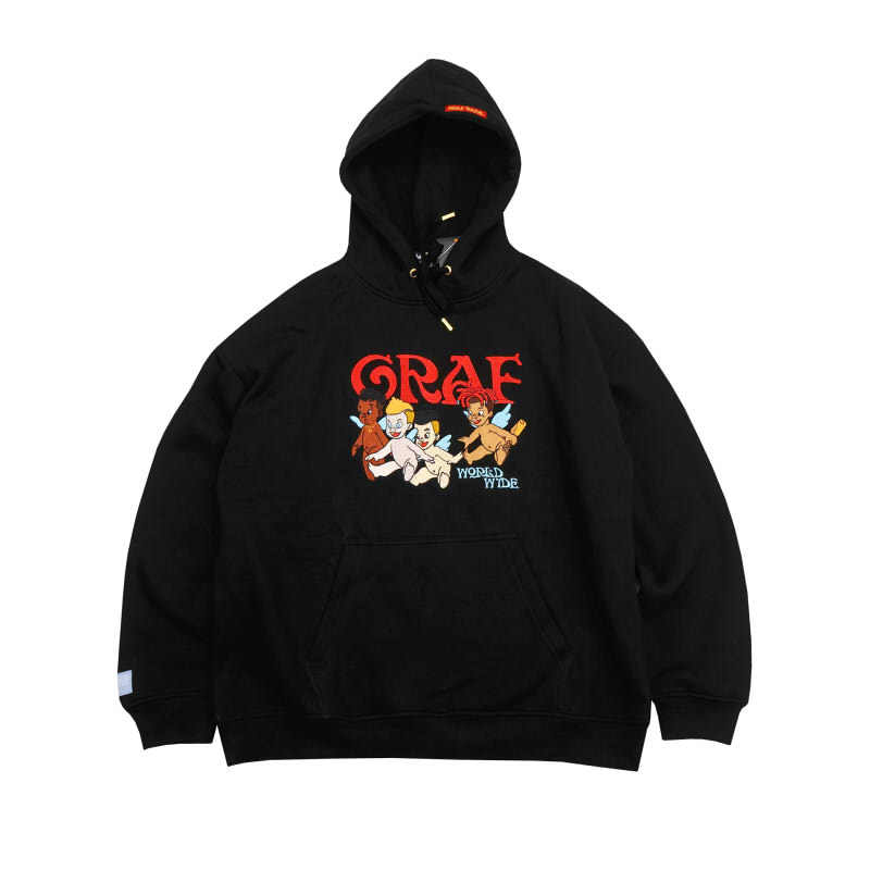 原创黑白宽松落肩帽衫