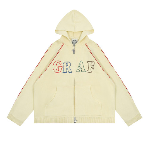 GRAF春季手绣棒球拉链开衫毛衣