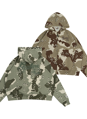 GRAF原创品牌AK47天使沙漠迷彩华夫格纹路美式直拉街头短款帽衫