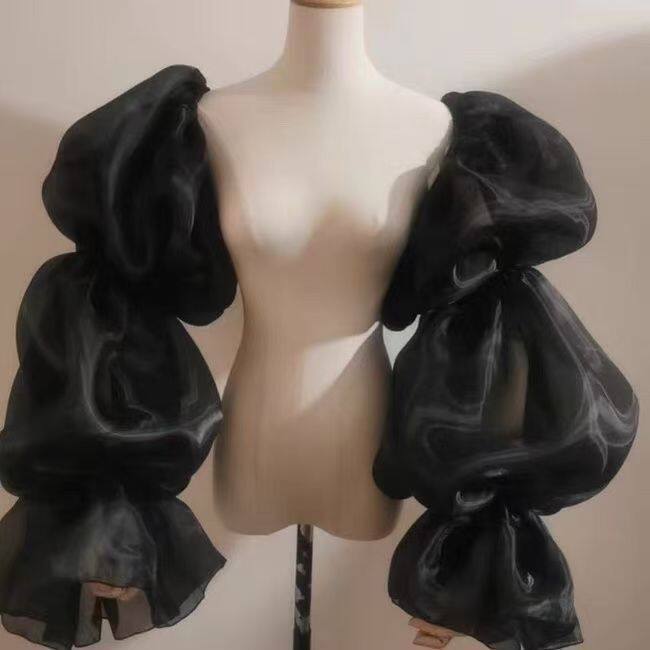 欧美热销白色泡泡袖婚纱礼服配饰遮手臂手纱袖子新娘伴娘晚宴袖套