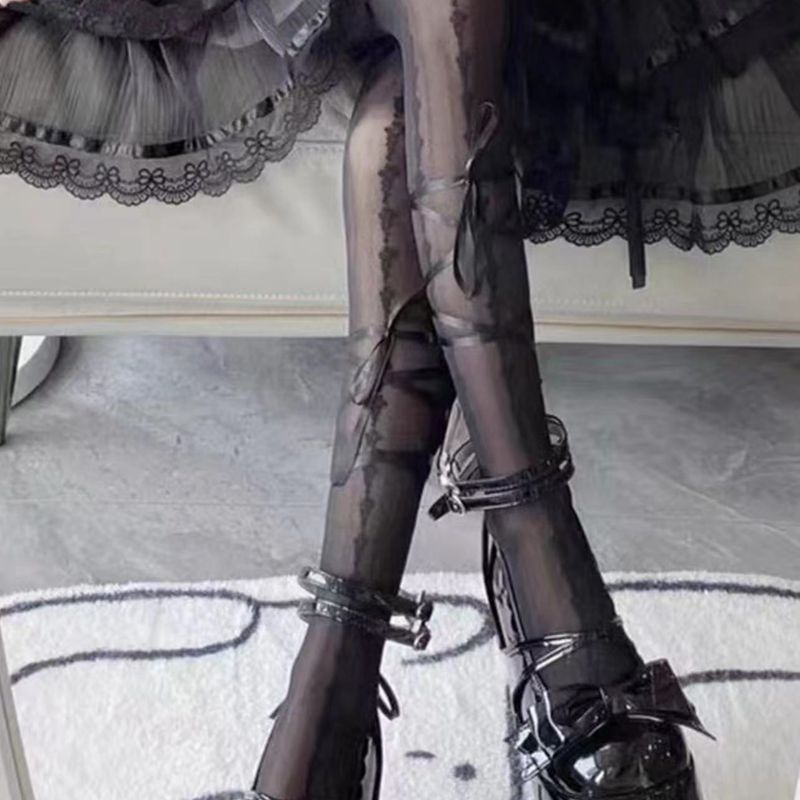 日系新品芭蕾舞风绑带薄款遮瑕美腿丝袜洛丽塔少女辣妹打底裤袜女