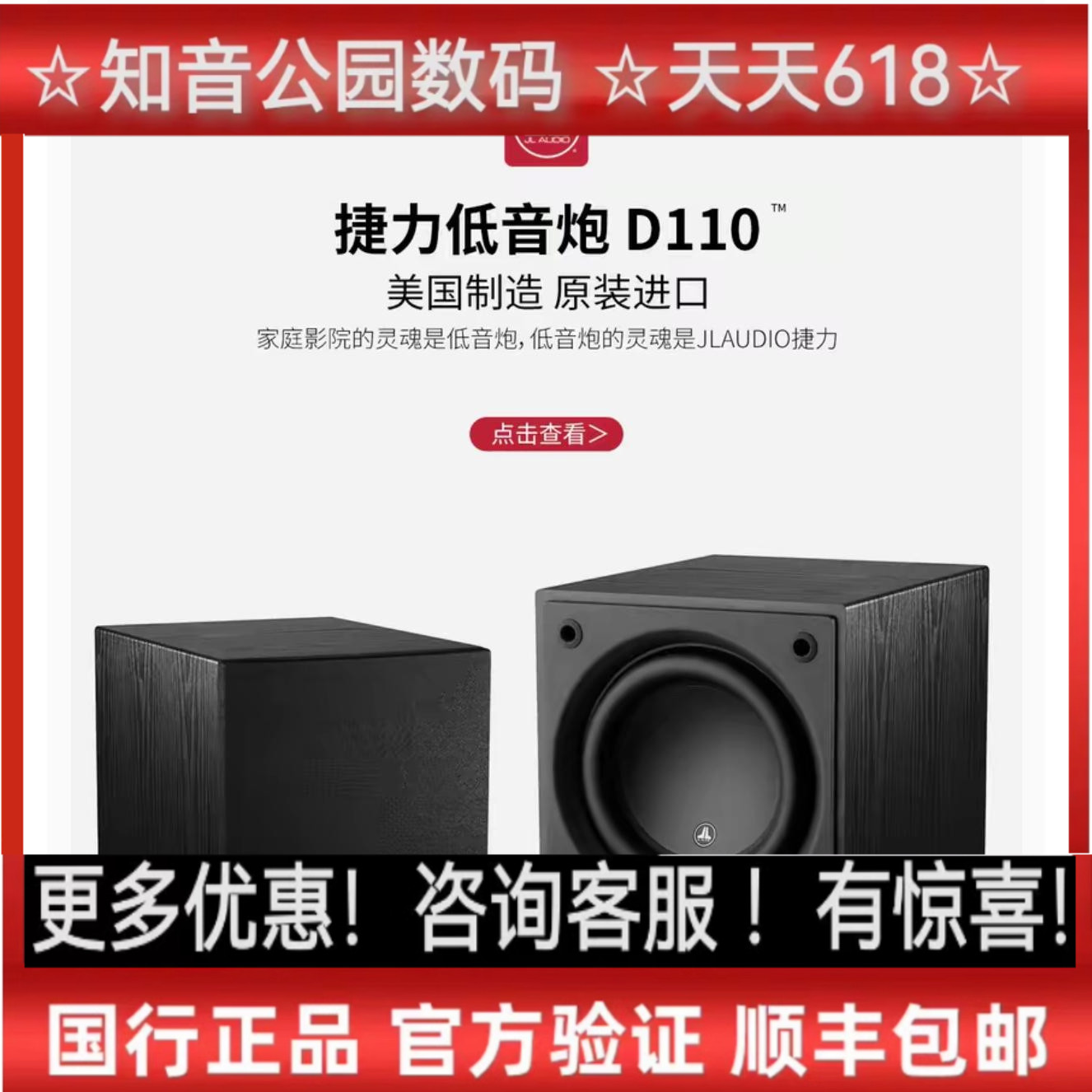 美国捷力JL Audio原装进口低音炮D110家庭影院HiFi有源超重低音箱