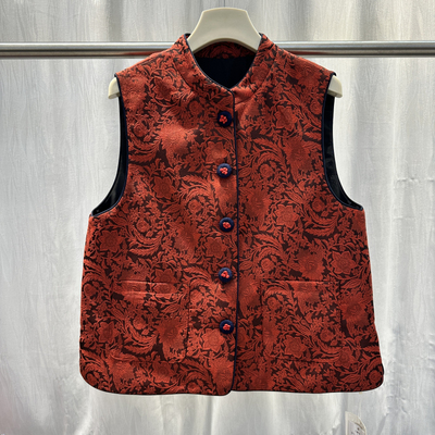 春季新中式立领提花单排扣马甲