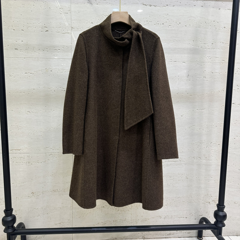 时尚立领蝴蝶结双面羊绒大衣