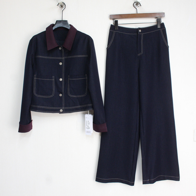 牛仔上衣+阔腿裤两件套