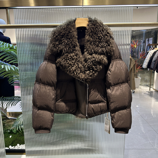 2025冬季款时尚翻领羊皮毛一体加厚保暖鹅绒羽绒服皮草外套861103