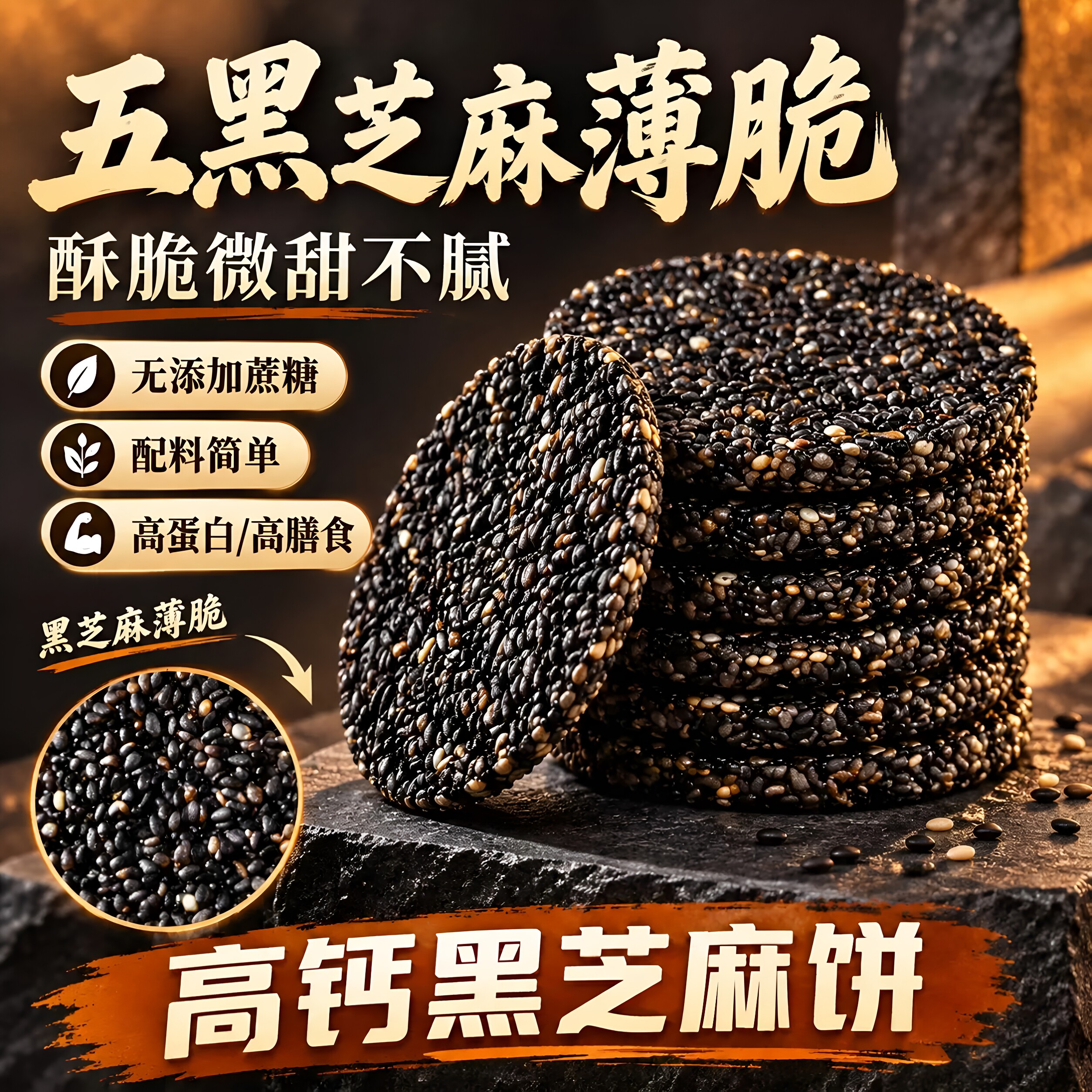 五黑芝麻无蔗糖手工薄脆饼干