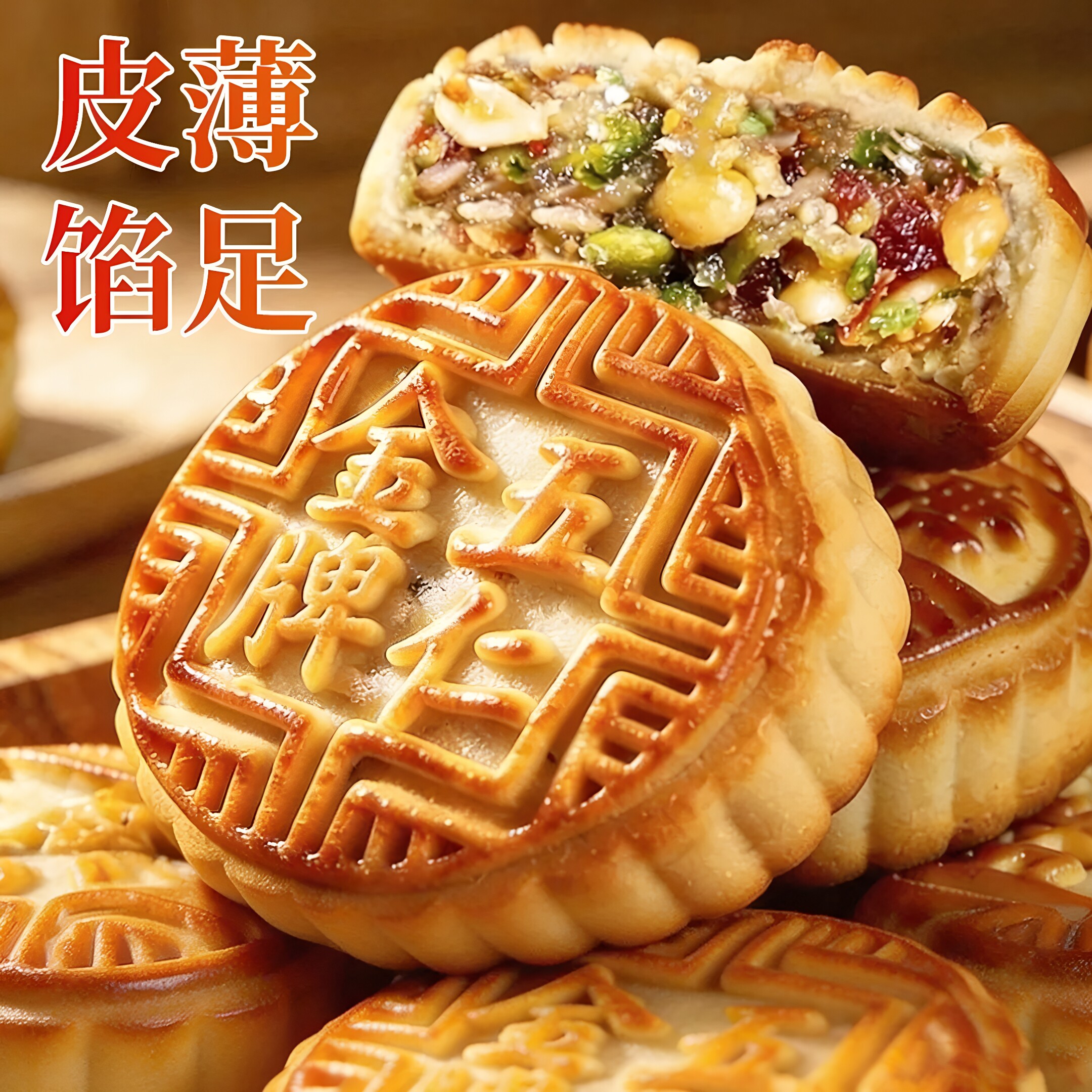 广式正宗金牌五仁大月饼皮薄馅足独立包装老味道传统糕点中秋节