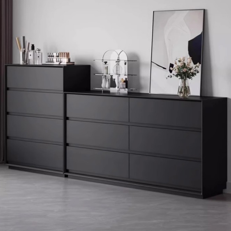 黑色实木八斗柜储物柜客厅置物柜卧室床尾柜北欧收纳柜简约组合柜