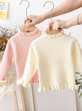 女童秋冬打底衫毛衣木耳白色修身内搭加绒婴儿洋气一岁宝宝针织衫