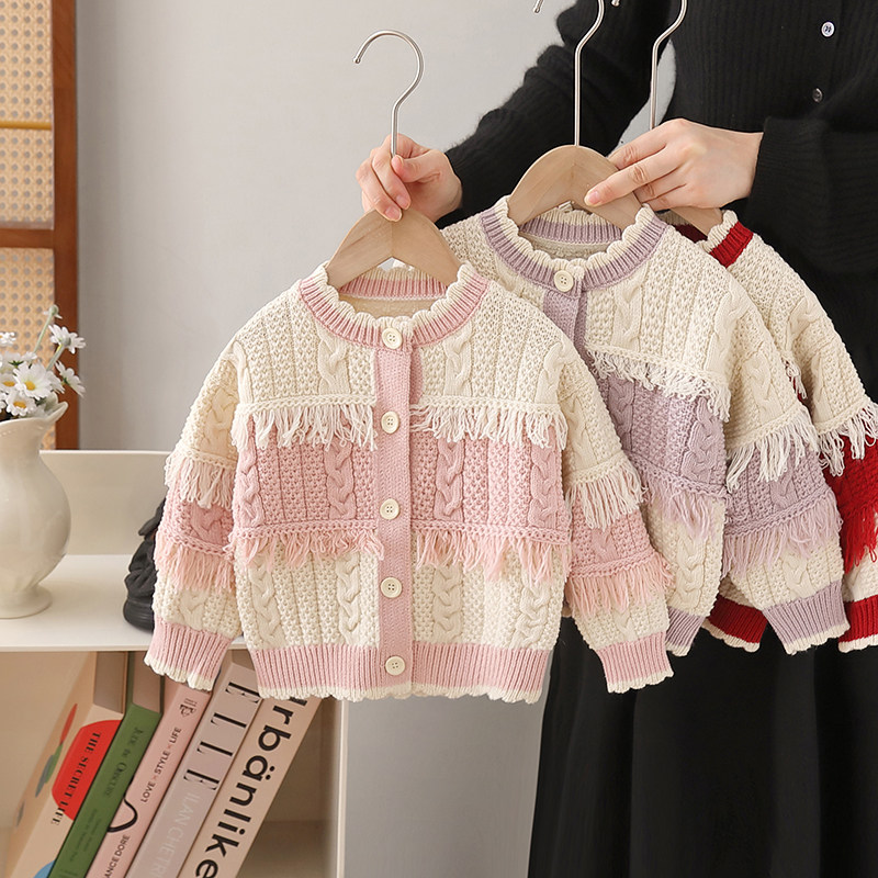 女童针织开衫毛衣外套外搭上衣