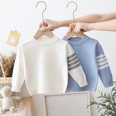 儿童条纹毛衣男童女童纯色打底衫 内搭线衣小童白色圆领套头针织衫