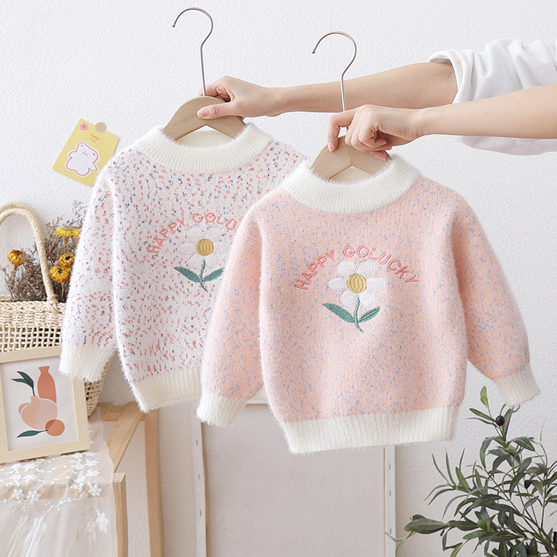 秋冬女童雪尼尔水貂绒毛衣针织衫