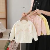 女童毛衣2025新款 宝宝婴儿针织外套 外穿毛线上衣儿童甜美樱桃开衫