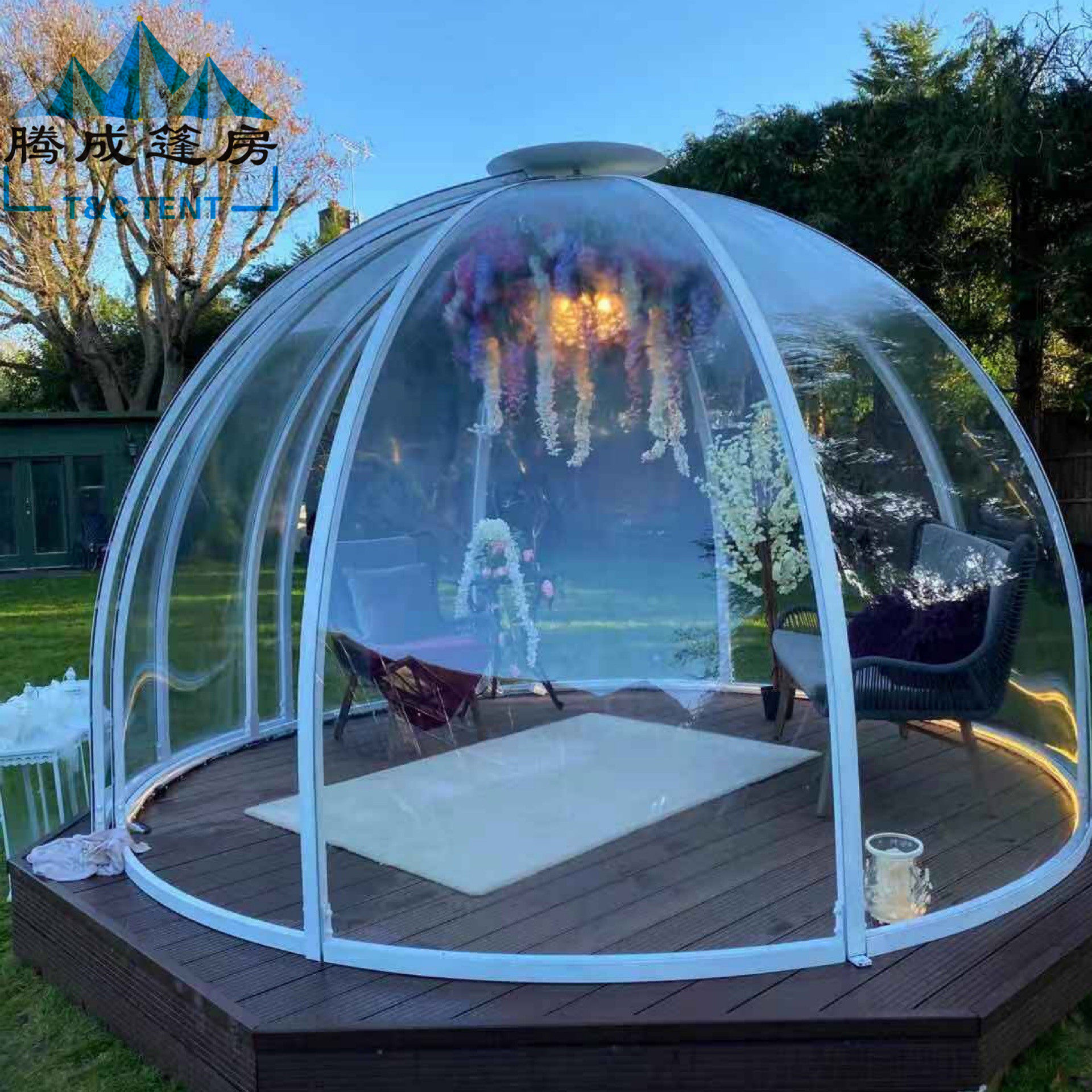 室外露台球形玻璃屋旋转阳光房天台自动透明pc星空房网红泡泡屋