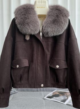 2025秋冬狐狸毛皮草女短款海宁真毛皮毛一体鹅绒毛领外套派克服