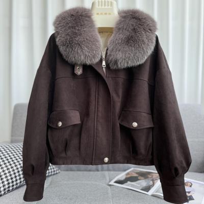 2025秋冬狐狸毛皮草女短款海宁真毛皮毛一体鹅绒毛领外套派克服