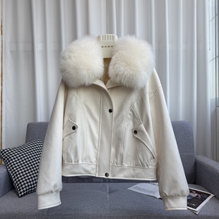 2025秋冬可拆卸狐狸毛领皮草女海宁真毛鹅绒麂皮绒短款 外套大衣