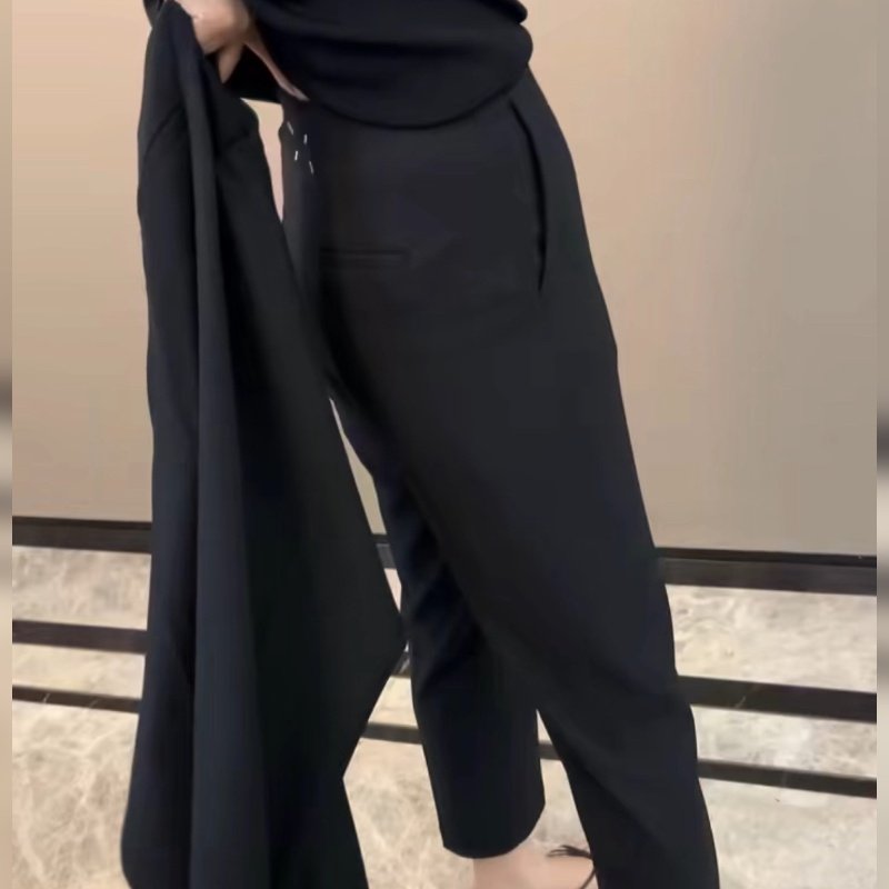 春季小西裤女小个子松紧高腰黑色显瘦垂感弹力休闲哈伦萝卜九分裤