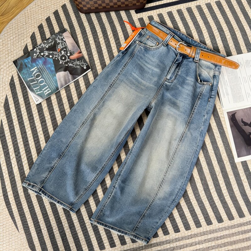 欧洲站牛仔八分阔腿梧桐裤女2026流行爆款小个子高腰宽松慵懒风潮