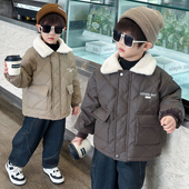 洋气儿童保暖皮衣男宝宝冬装 男童加绒外套秋冬款 2025新款 加厚上衣