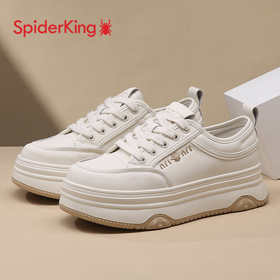 蜘蛛王厚底板鞋女秋季2024新款透气软底轻便百搭增高运动休闲鞋女