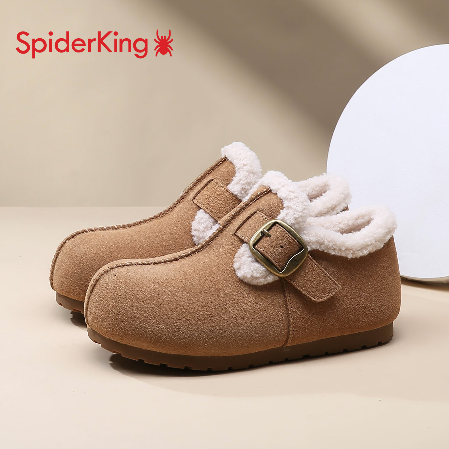 蜘蛛王女鞋加绒勃肯鞋2025新款冬季保暖棉鞋厚底百搭休闲鞋毛毛鞋