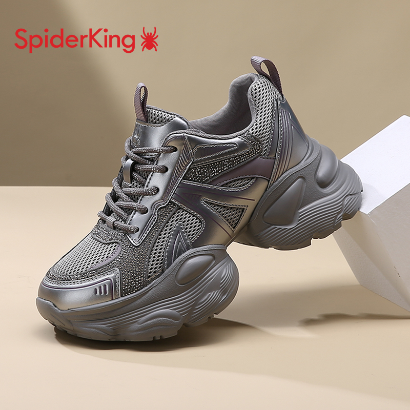 蜘蛛王女鞋2025新款秋季网面透气老爹鞋厚底增高女士休闲鞋运动鞋