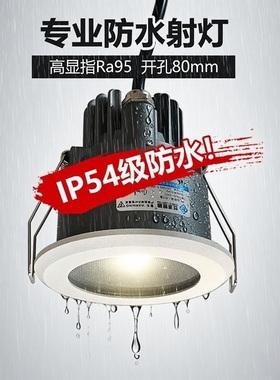 防水射灯浴室卫生间嵌入式防雾孔灯led室外户外防雨cob天花灯ip54