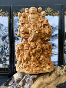 崖柏木雕刻十八罗汉实木工艺品家用供奉降龙伏虎佛像禅意木雕摆件