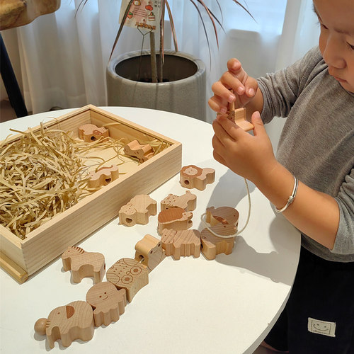 原木实木大颗粒早教串珠1-5岁