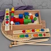 Montessori dạy học mầm non trợ trí tuệ giáo dục đồ chơi trẻ 1-3-4 tuổi đính cườm ba cơ thể sáu màu Bead Box