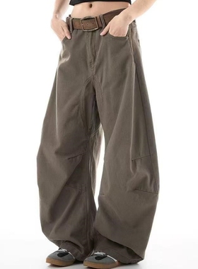 工装裤女2025新款小个子美式复古阔腿弯刀休闲裤宽松简约垂感长裤