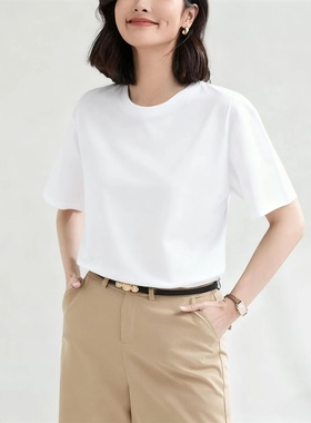 纯棉短袖宽松落肩T恤2025夏季新款白色 时尚百搭圆领上衣男女同款