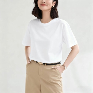 宽松落肩T恤2025夏季 百搭圆领上衣男女同款 新款 时尚 白色 纯棉短袖