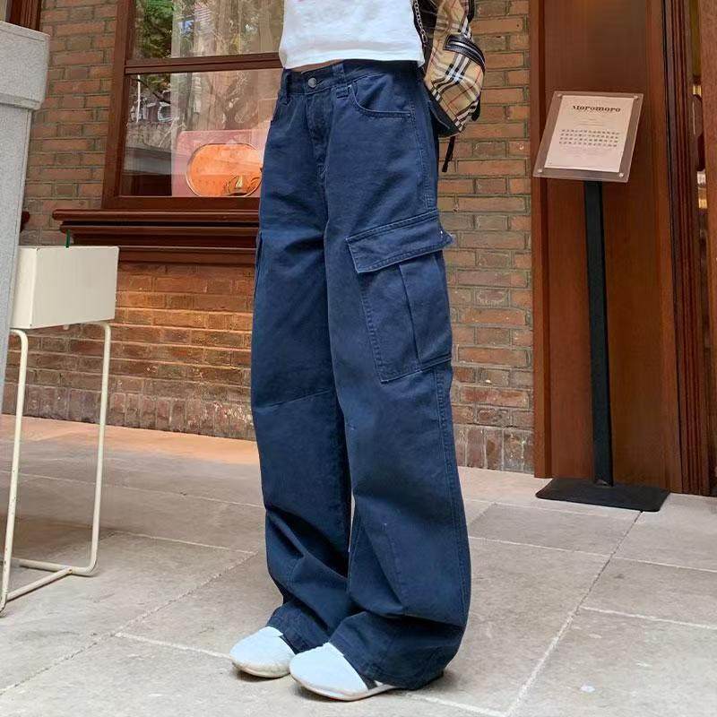 工装裤女款2025新款 美式复古藏青色直筒宽松百搭休闲裤显瘦裤子