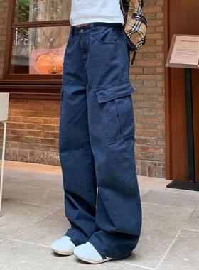 工装裤女款2025新款 美式复古藏青色直筒宽松百搭休闲裤显瘦裤子