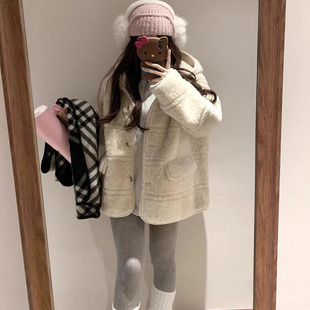 白色连帽羊羔毛外套女新款冬装加厚保暖高级感皮毛一体环保皮草